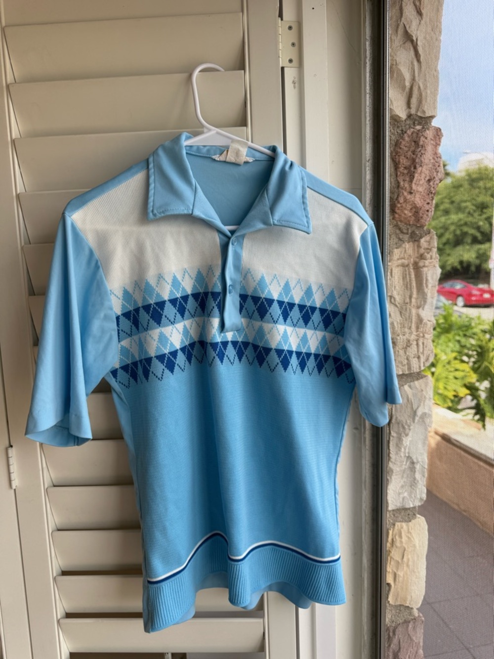 70s Retro Men Polo Light Blue Shirt sz M/S